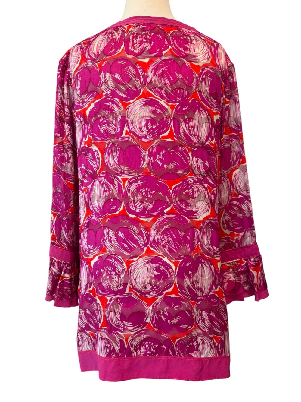 Tory Burch Gwenna Wild Orchid Silk Tunic Top Size 12 - Picture 3 of 16